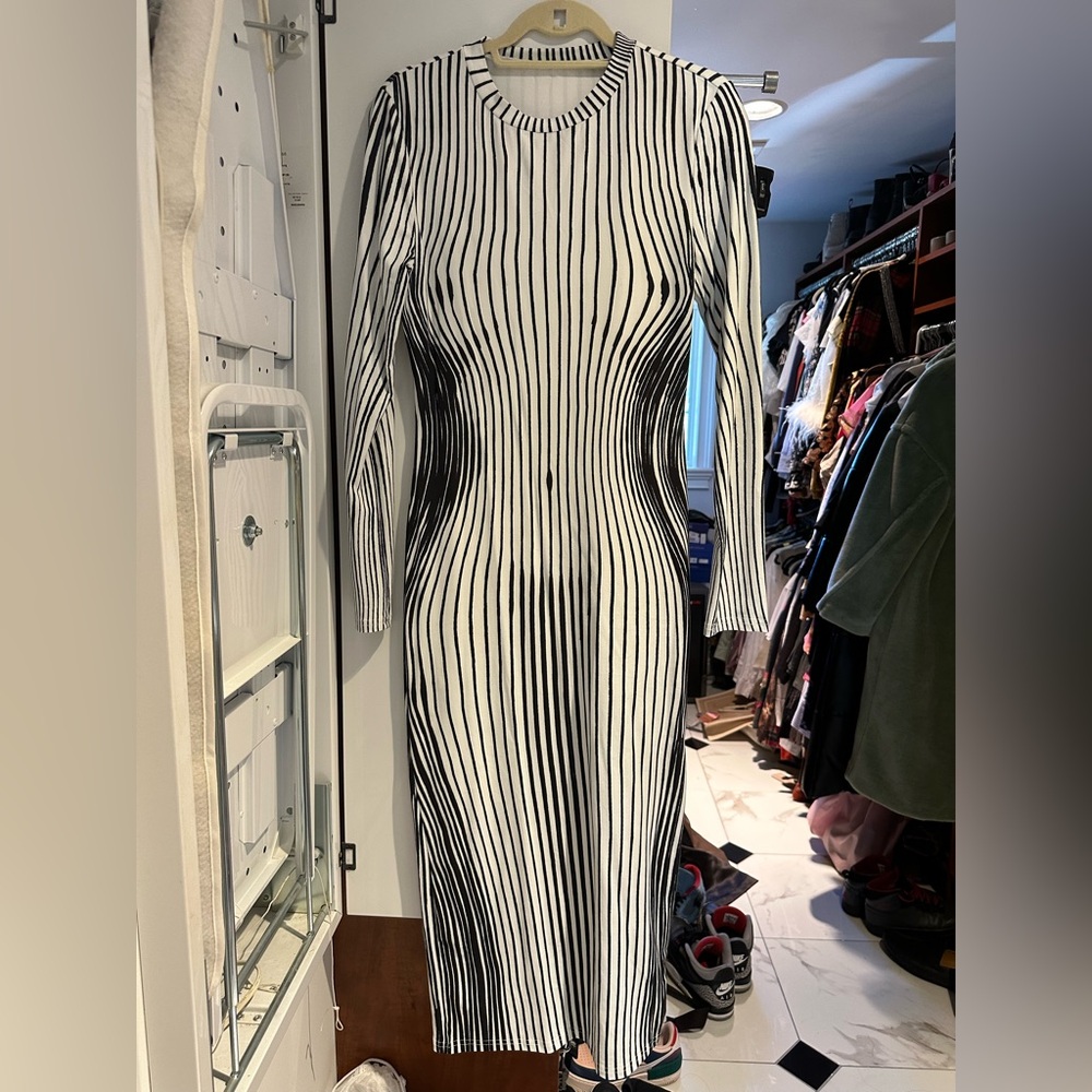 Elegant Black and White Striped Dress